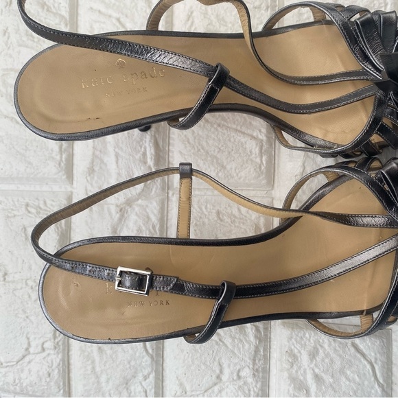Kate Spade Silver Strappy Heels Metallic Sandals Size 9.5 Slingback Party Dance - Picture 8 of 9